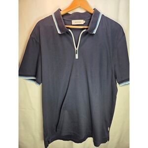 Bugatchi Polo Shirt Mens XL Blue Zip Cotton Short Sleeve Classic Golf